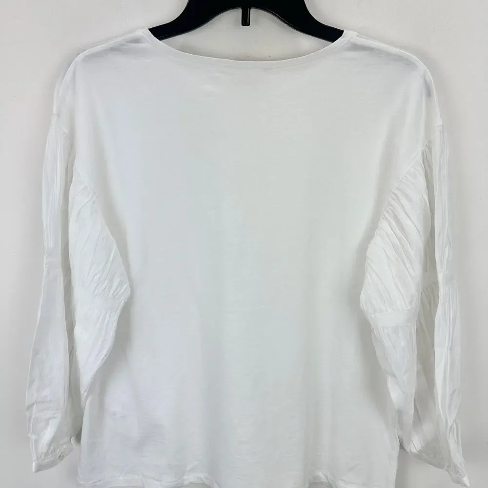 NEW Madewell Puff Sleeve Drop Shoulder Knit Top Cotton Viscose White Small